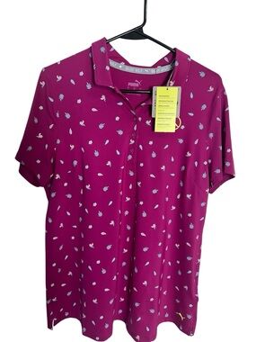 Puma Women’s Fuchsia NWT Polo  Size Large with Mercedes Benz Fancy Logo on it
